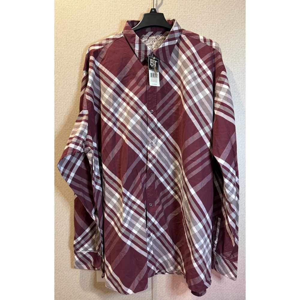 Pelle Pelle Mens Big and Tall Plaid Button Down Shirt Burgundy Cotton NWT